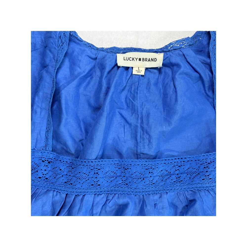Lucky Brand Womens Large Blue Cotton Crochet Lace Trim Tank Top Blouse - Picture 3 of 6
